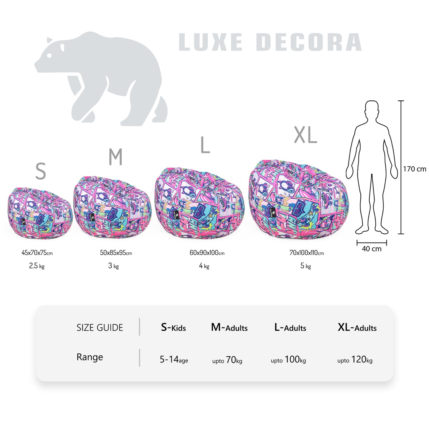 Luxe Decora Kids Collection | Comic Dash - Vibrant Kids' Bean Bag