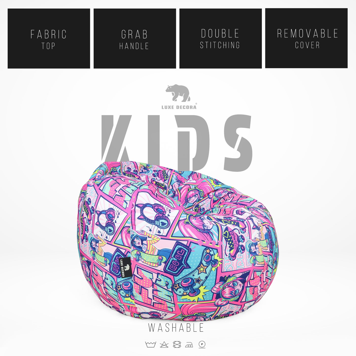 Luxe Decora Kids Collection | Comic Dash - Vibrant Kids' Bean Bag