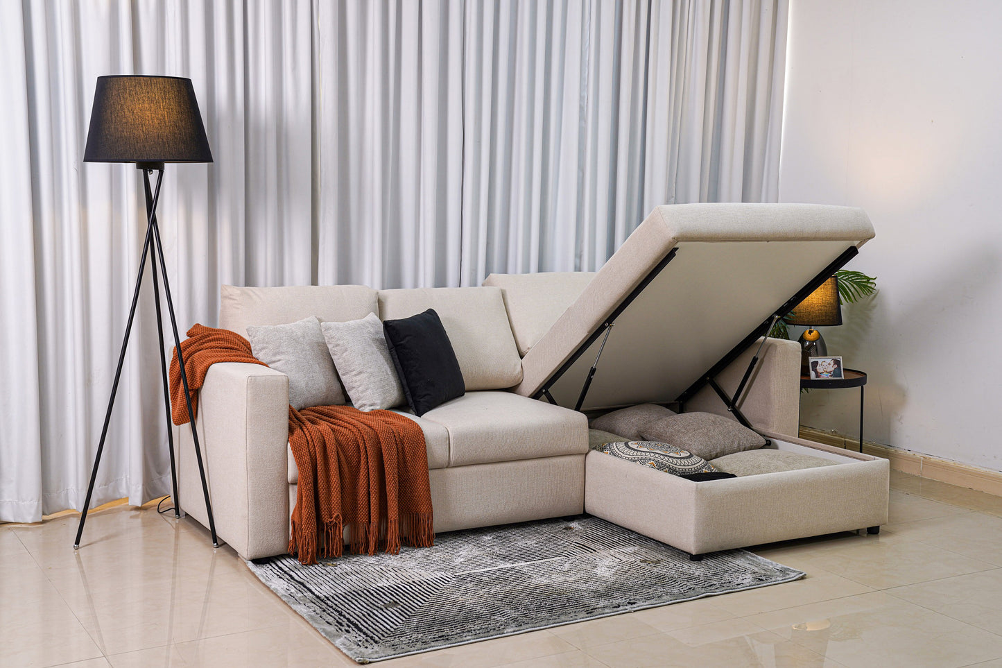 Havre - 3 Seater Sofa With Single Long Seat & Storage Beige Luxe Decora