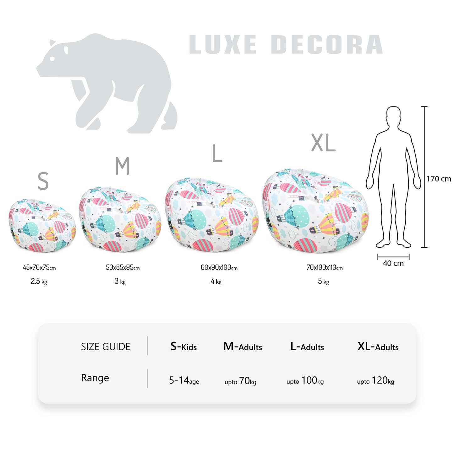 Luxe Decora Kids Collection | Cloud Cruiser - Soft Bean Bag for Your Child's Space