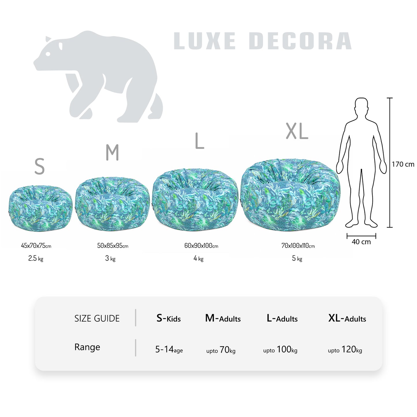 Luxe Decora Flora Collection - Tropical Lagoon – Tropical Design Fabric Bean Bag